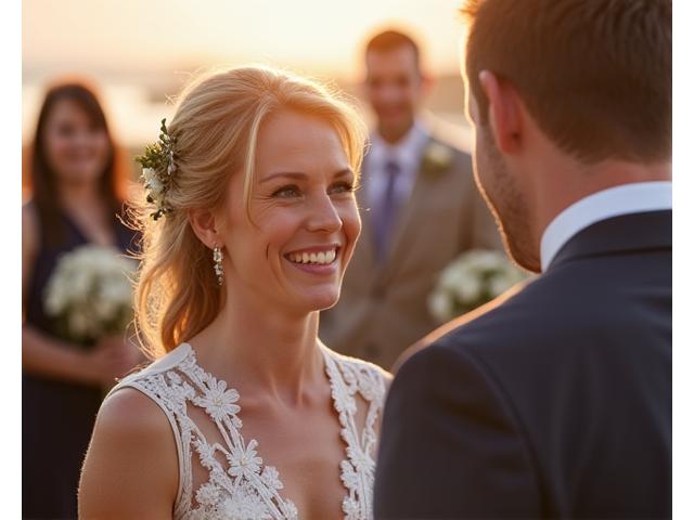 結婚式で撮影された新郎新婦の笑顔